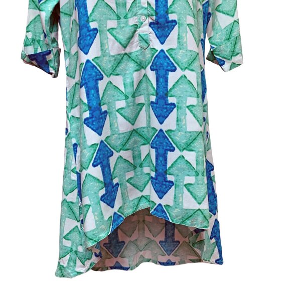 UTSA Blue Green Double Arrow Print Hi Low Viscose Pullover Tunic - Picture 7 of 10